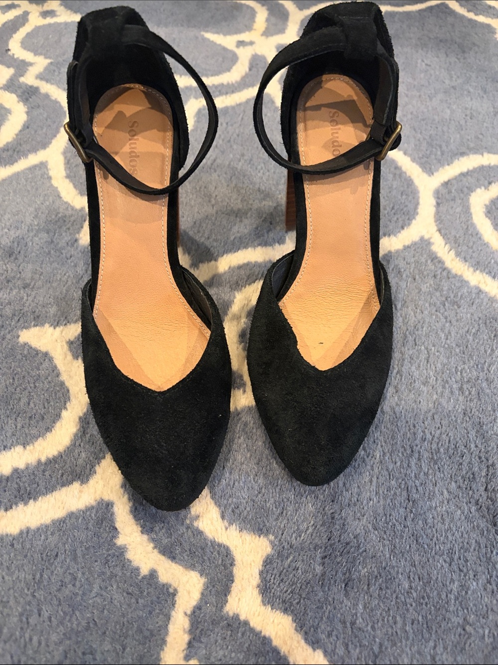 Black Suede Pointed-Toe Ankle-Strap Heels